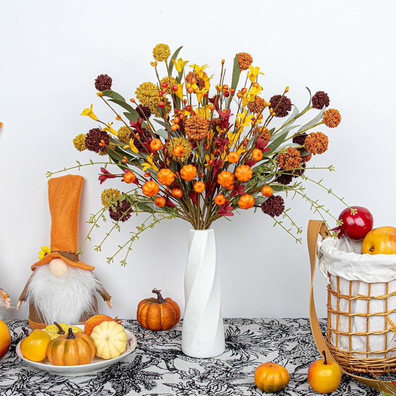 MG MagicGarden 12 Pack Fall Floral Picks 17 Inch Artificial Pumpkin Picks Autumn Flower Stems with Pumpkins Dandelions for Thanksgiving Day Harvest Festival Home Indoor Decorations - Image 2